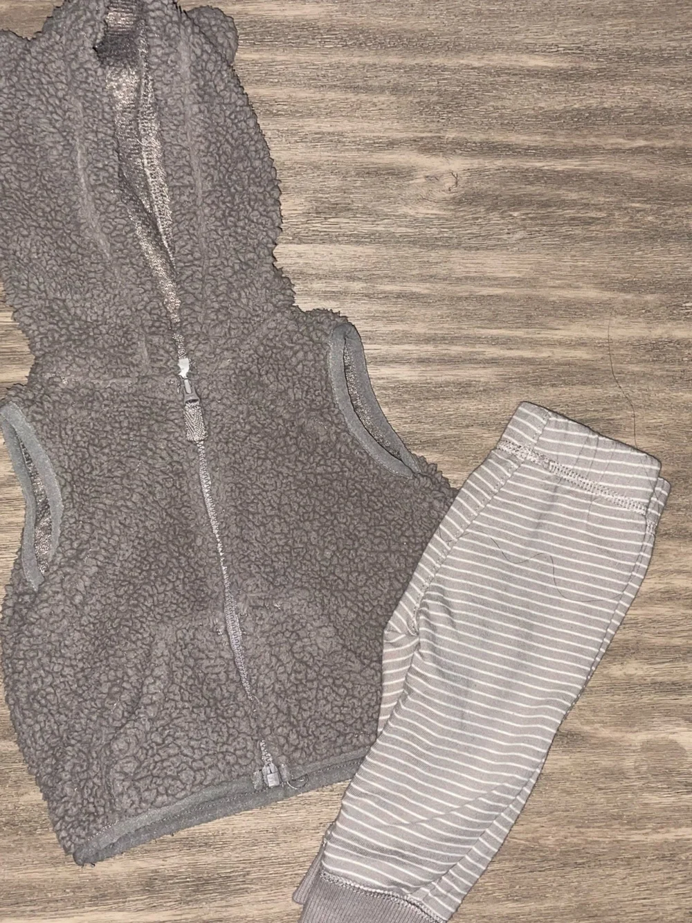 Carter's Gray Sherpa Hooded Vest with Striped Leggings Set
